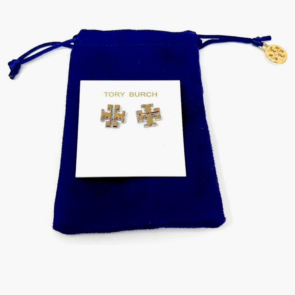 Tory Burch Large T Logo Stud Earrings Two Tone